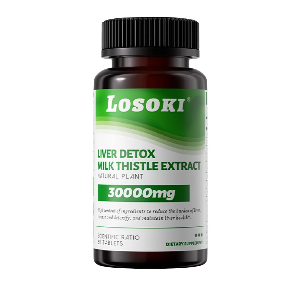 Lever Detox Supplement, 30,000mg Milk Thistle Extract, gurkemeje, Artichoke & Glutathione - Understøtter leversundhed & antioxidant funktion - 60 tabletter