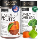 Super Fruit Super Green Gummies for voksne 120 stk. (2 Pack) - Daily Green vegetabilsk Gummies for Immunity Health, Energy, Nutrient Balance - 600 Mg Frugt Blend, 600 Mg Veggies Blend - Sukker fri