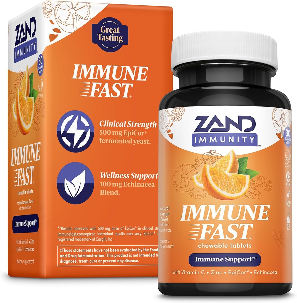 Zand immun Fast Zesess Orange Chews Note 124; øger immunrespons & Cell Aktivitet w / EpiCor *, Echinacea, 30 tabletter, 10 serv.