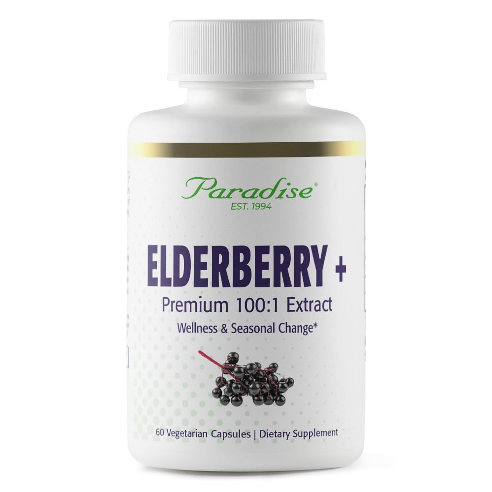 Paradise Urter Elderberry med Zink Extract, Understøtter Kropets naturlige forsvar, Super Potent, Ultra Pure, Vegan, Non GMO, Gluten Free, 60 Vegetariske Kapsler