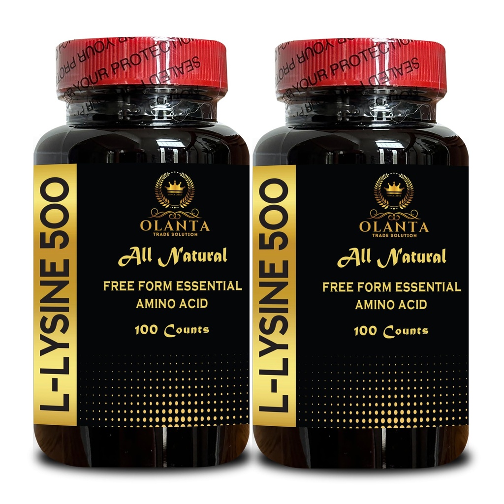 L-LYSINE 500 - L- Lysin 500mg, for Sund immunfunktion, Understøtter Collagen Syntese, Soy- Free, Gluten- Free, Non- GMO, Lysin Supplement Understøtter Sund Lip og Oral Tissue - 2 flasker 200 tællinger