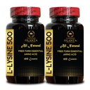 L-LYSINE 500 - L- Lysin 500mg, for Sund immunfunktion, Understøtter Collagen Syntese, Soy- Free, Gluten- Free, Non- GMO, Lysin Supplement Understøtter Sund Lip og Oral Tissue - 2 flasker 200 tællinger