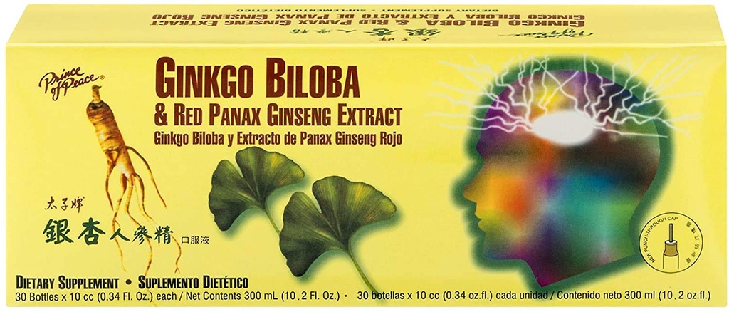 Prince of Peace Ginkgo Biloba og Red Panax Ginseng Extract, 30 flasker 0,34 oz