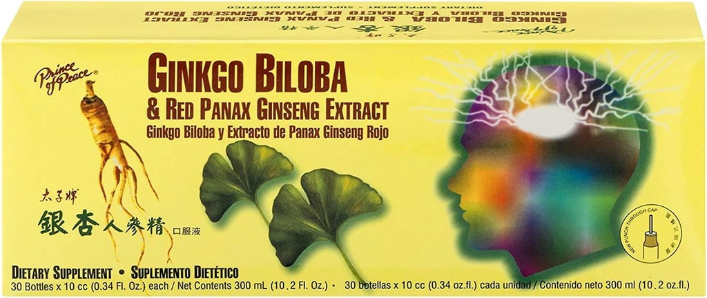 Prince of Peace Ginkgo Biloba og Red Panax Ginseng Extract, 30 flasker 0,34 oz