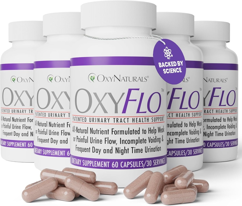 OxyFlo Bstige Control Pills for kvinder & mænd - Reducere overaktive Blege & lækage - Understøtter urinveje (UTIs) Potent Blend af klinisk bevist, naturlige ingredienser 5 flasker (150 Servere)