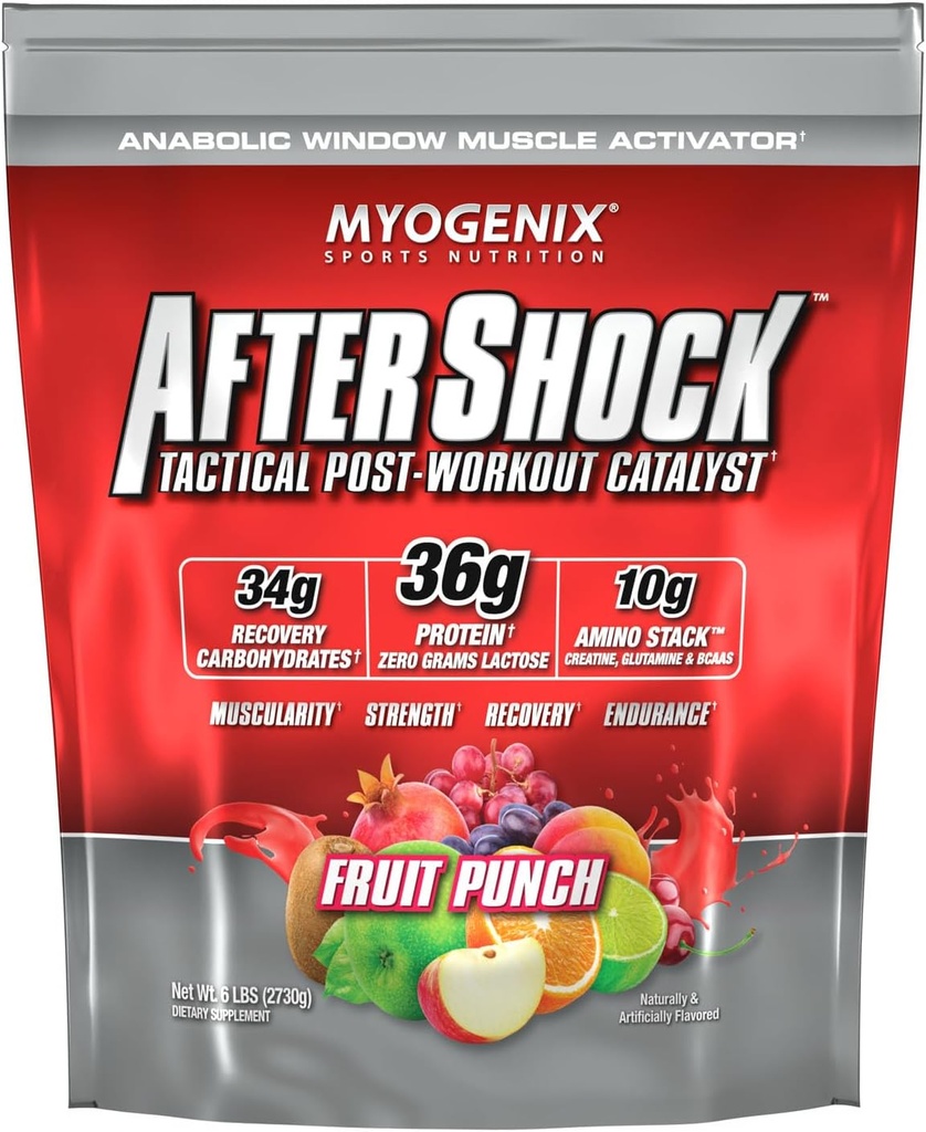 Myogenix Aftershock Post Workout - Muscle Growth Whey Protein Powder - Speeds Up Muscle Growth and Recovery - Understøtter fælles sundhed og genopfrisker Glycogen - Frugt Punch, 6 lbs