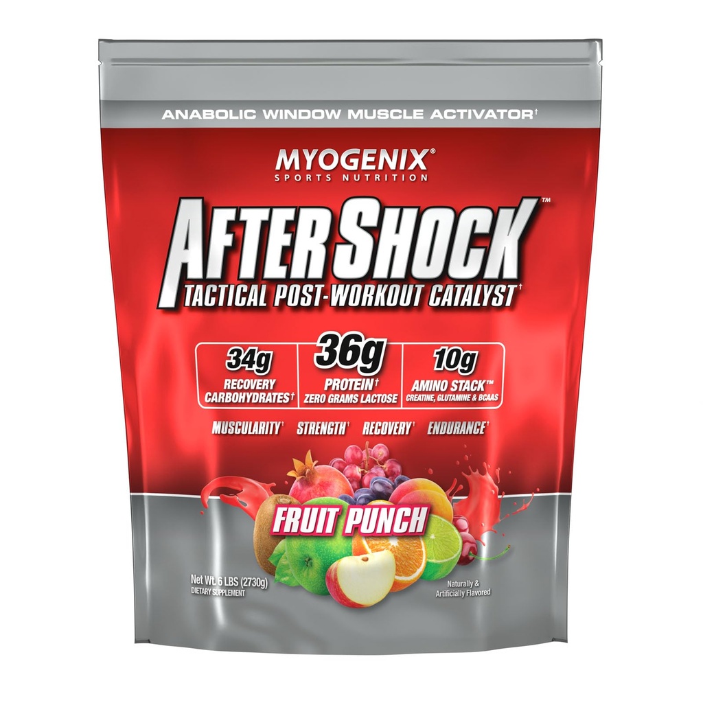 Myogenix Aftershock Post Workout - Muscle Growth Whey Protein Powder - Speeds Up Muscle Growth and Recovery - Understøtter fælles sundhed og genopfrisker Glycogen - Frugt Punch, 6 lbs