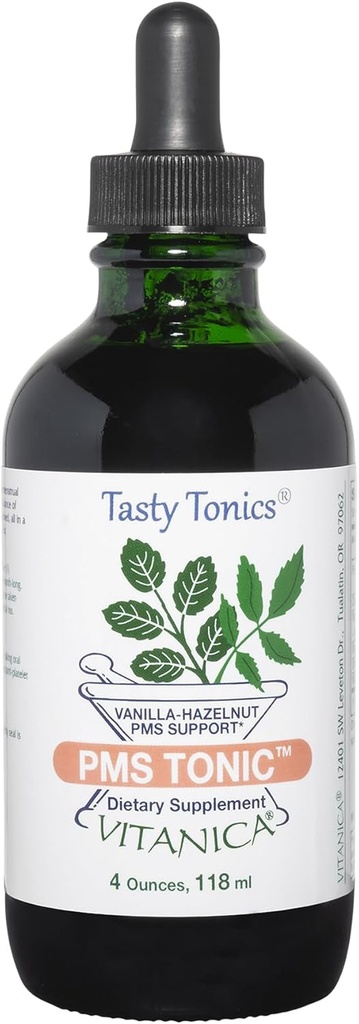 Vitanica PMS Tonic, Premenstrual Support and Relief, Saint Johns Wort, Dong Quai, Chaste Tree Berry, Wild Yam og mere, Vegan, 4 Ounce