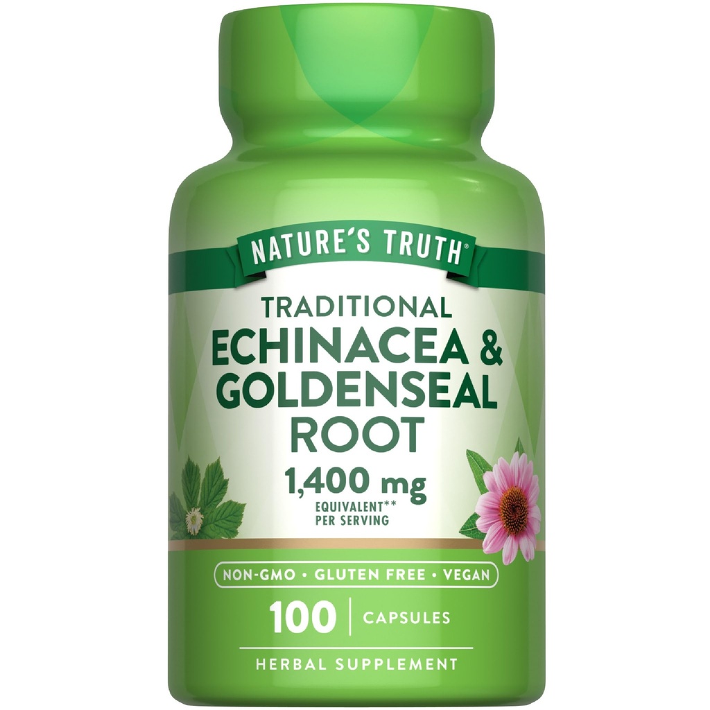 Nature 's Truth Echinacea Goldenseal Kapsler er 124; 1400mg • 124; 100 Greve • 124; Vegan, Non- GMO & Gluten Free Supplement • 124; Herbal Support Complex