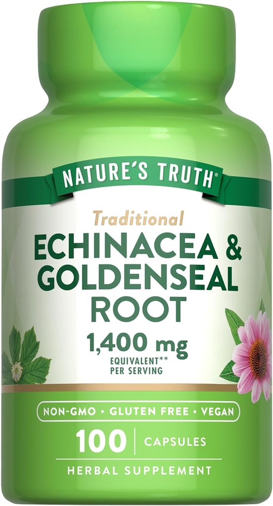 Nature 's Truth Echinacea Goldenseal Kapsler er 124; 1400mg • 124; 100 Greve • 124; Vegan, Non- GMO & Gluten Free Supplement • 124; Herbal Support Complex