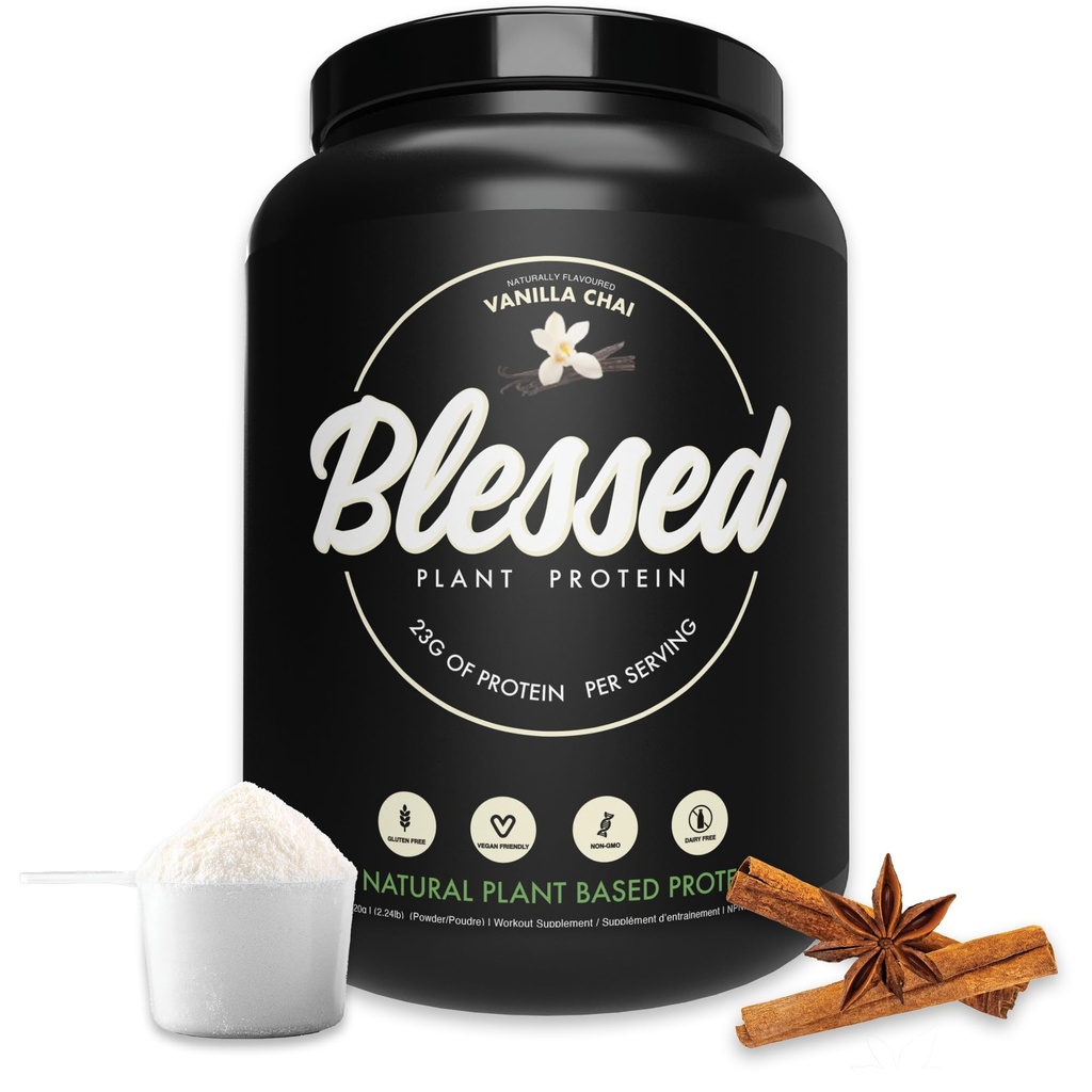 Velsignet Vegan Protein Powder - Plant baseret Protein Powder Meal Erstatning Protein Shake, 23g af Pea Protein Powder, Dairy Free, Gluten Free, Soy Free, No Sugar Added, 30 Servere (Vanilla Chai)