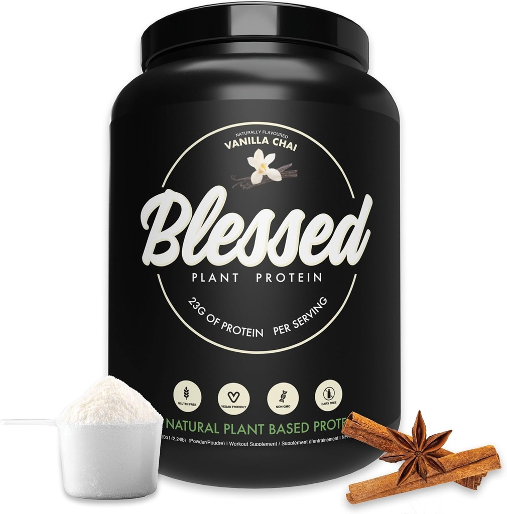Velsignet Vegan Protein Powder - Plant baseret Protein Powder Meal Erstatning Protein Shake, 23g af Pea Protein Powder, Dairy Free, Gluten Free, Soy Free, No Sugar Added, 30 Servere (Vanilla Chai)