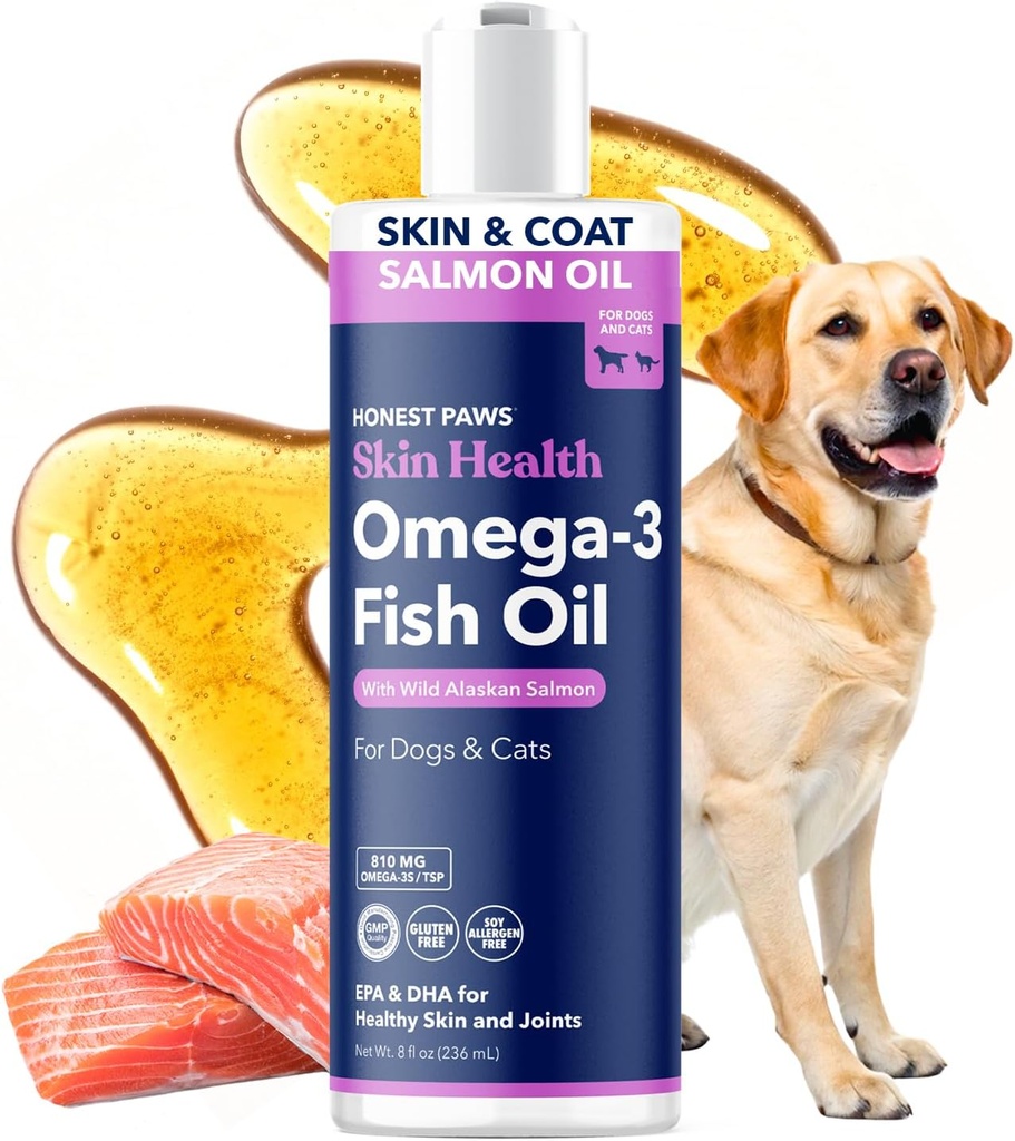 Ærlige Paws Wild Alaskan Salmon Oil for Dogs & Cats - Omega 3 Fish Oil Supplement til hud, Coat, Joint & Heart Health - Natural, bæredygtigt sourced, 8 oz
