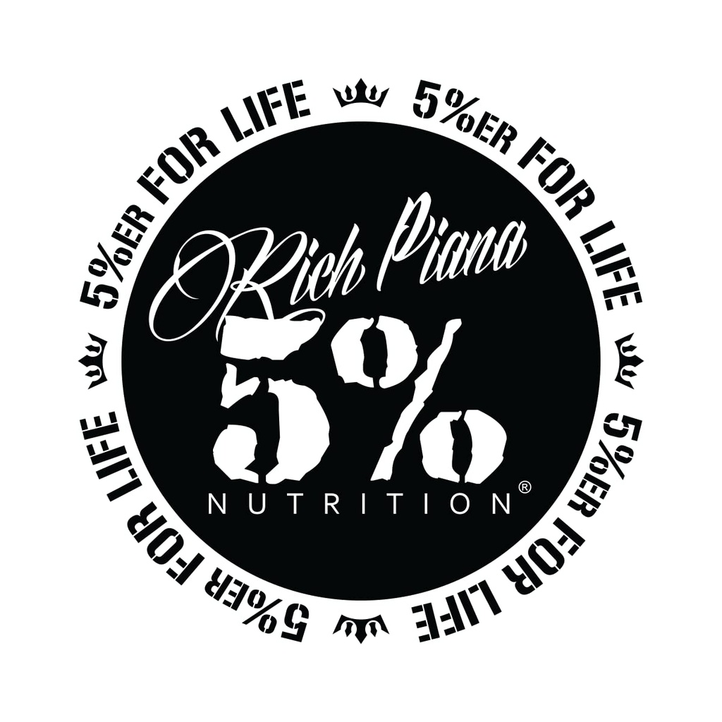 Rich Piana 5% Nutrition 5% ERFORLIFE Black w / White Trim 4-tommer Circle Decal # 2