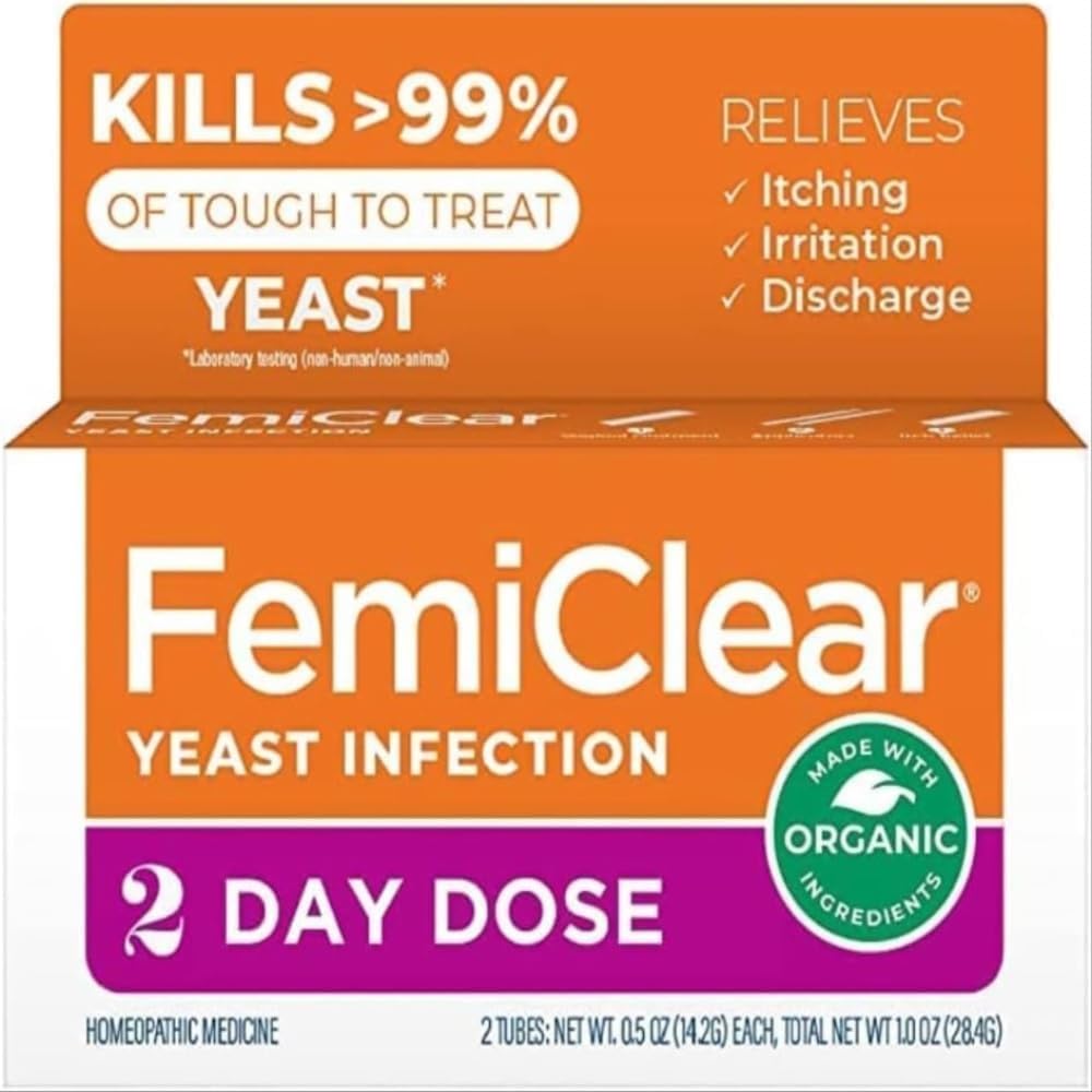 FemiClear 2- dag dosis Gær Infektion og Itch Control Salve, for Moderate til Intensive Symptomer, Lavet med All- Natural og Økologiske Ingredienser, Plus ekstern Anti- Itch Salve til beroligende pleje