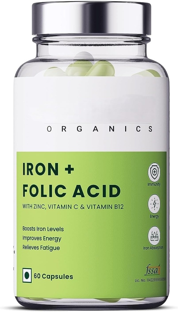 Organics Iron + folinsyre tillæg med zink, C-vitamin & vitamin B12