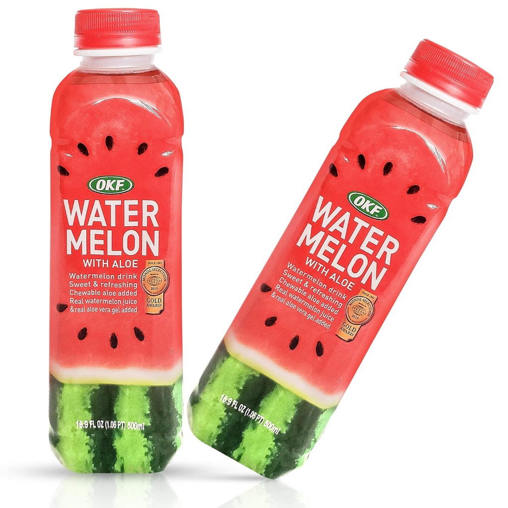 OKF Watermelon Aloe Vera Drink, Real Juice & Gel, 16,9 oz (6 Pack)