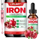 Flydende jerntilskud til kvinder Mænd og børn Multivitamin jerndråber med folat, C-vitamin, B6, B12, Zink til anæmi, jernmangel, blodbygger, energi - Natural Pomegranate Flavor, Vegan 2 Fl Oz