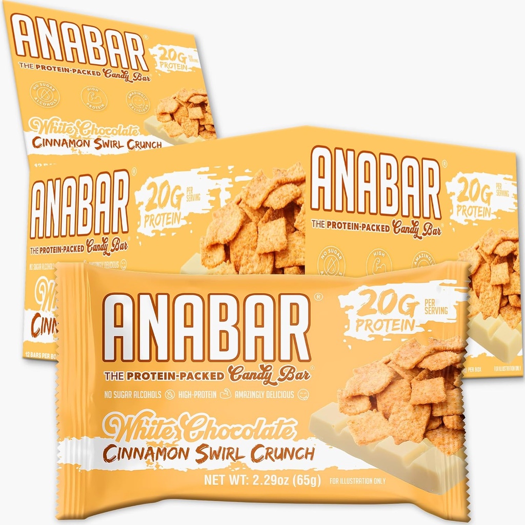FINAL BOSS PERFORMANCE ANABAR Anabar Protein Bar, Whole Food Performance Amazing Tasting Real Food, No Fillers, 21 Grams of (12 Bars) (White Chocolate Cinnamon Swirl Crunch)