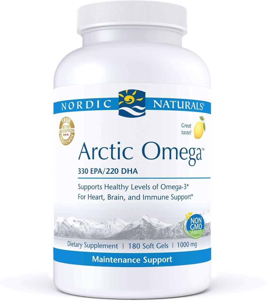 Nordiske Naturals Pro Arctic Omega- Fish Oil, 330 mg EPA, 220 mg DHA, Hjælper med at vedligeholde sunde OMEG-3 Niveauer for hjerte, hjerne og immunforsvar *, 180 Soft Gels