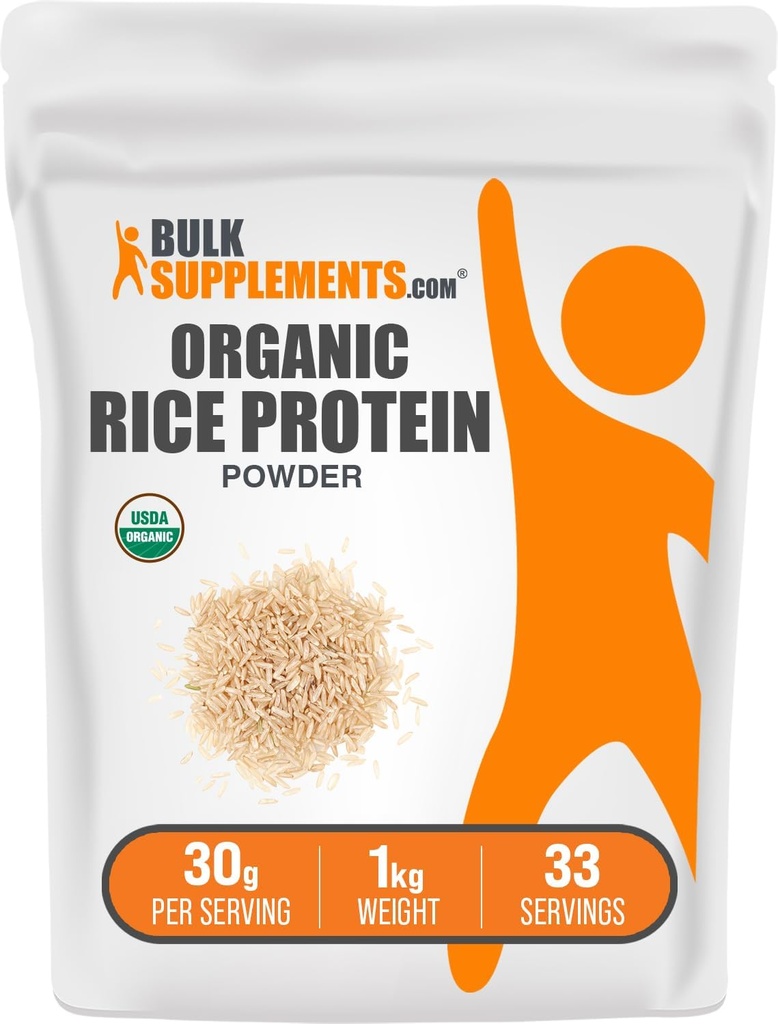 BulkSupplements.com Organic Rice Protein Powder - Vegan Plant Protein, Unflavored - Vegan & Gluten Free, 30g per Serving, 1kg (2.2 lbs) (Pack of 1)
