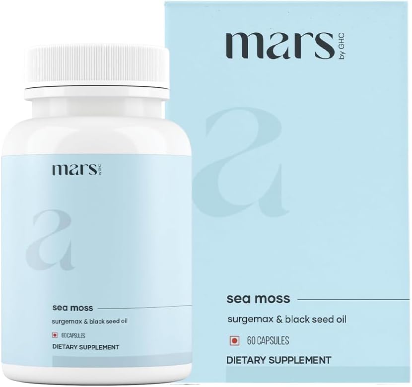 Mars Sea Moss Caps Surge Natural (60N) | Packed with 84 Essential Minerals | Powered with Black Seed Oil, Surgemax & Vitamin D3 | Overall Well-Being - Pack of 1