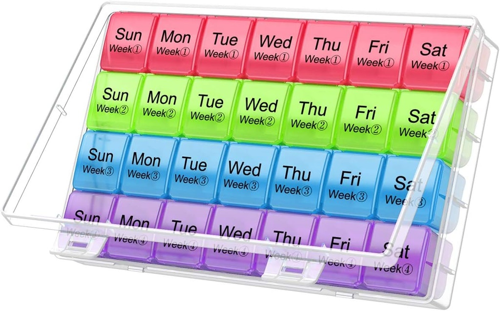 Stor Månedlig Pill Organizer 28 Dag Medicin Organizer Opbevaring efter uge, Ekstra store kompartmenter Dust- Proof Pill sag Medicin Reminder Travel Container for Vitaminer / Fish Oil / Kosttilskud