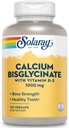 Solaray Calcium Bisglycinate 1000mg with Vitamin D-3, Chelated Calcium Supplement for Bone Strength and Healthy Teeth Support, Enhanced Absorption and Easy to Digest, 30 Servings, 120 VegCaps