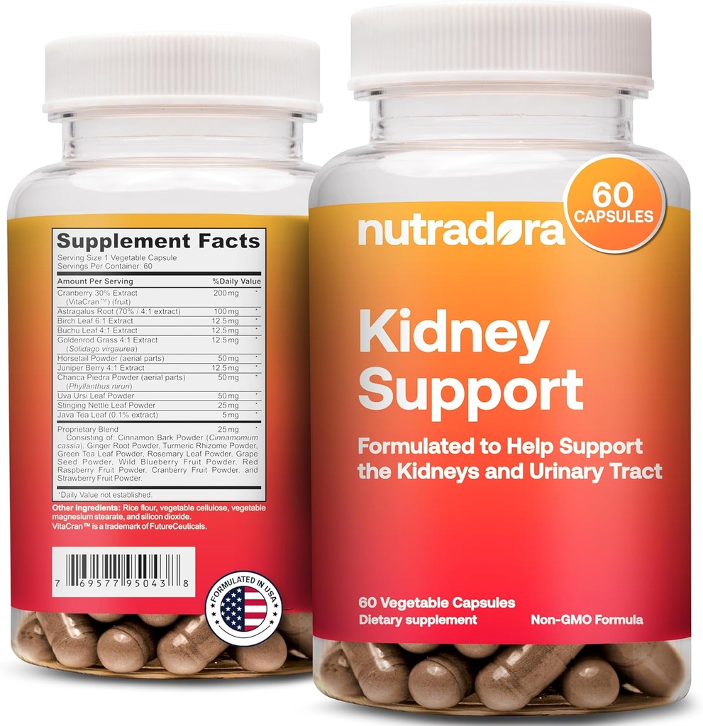 Nyre Support Kosttilskud til kvinder og mænd - Natural Nyre Cleanse Detox Formel med Cranberry Extract Hjælper Support Nyre & Urinary Tract, Formuleret i USA, 2 Måned Supply, Pack of 1