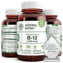 Naturlige Nutra Vitamin B12 1000 mcg, Promote Heart & Nerve Health, Cobalamin B12 Supplement, Calciumfosfat, Hjælp i Metabolisme Sundhed, Optimal Absorption, Gluten Free, Sugar Free, 100 Vegan Tablets