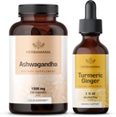 HERBAMAMA Ashwagandha og gurkemeje - Bundle of 1500 mg Ashwagandha Root Capsules & gurkemeje Ingefær Tincture 2 fl oz - Vegan, Non- GMO, Sugar & Alcohol- Free - 2 Pack