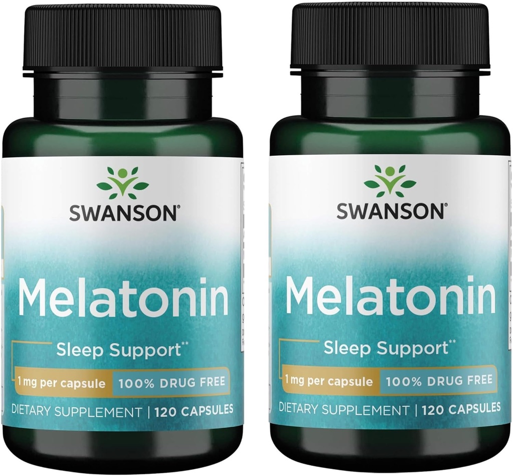 Swanson Melatonin - urtetilskud - søvn og afslapning - 120 kapsler, 1 mg hver (2 pakninger)