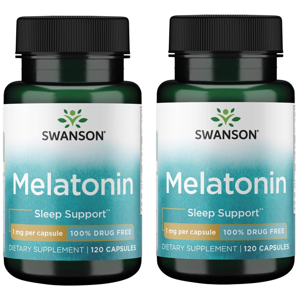 Swanson Melatonin - urtetilskud - søvn og afslapning - 120 kapsler, 1 mg hver (2 pakninger)