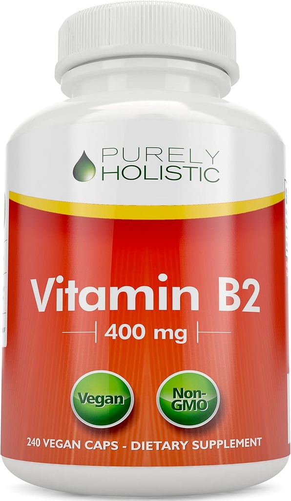 Rent holistisk B2-vitamin Riboflavin 400mg - 240 Veganske kapsler, 8 måneders forsyning - høj styrke B2 vitaminer - Ikke GMO & Gluten fri - understøtter energiproduktion & cellulær sundhed