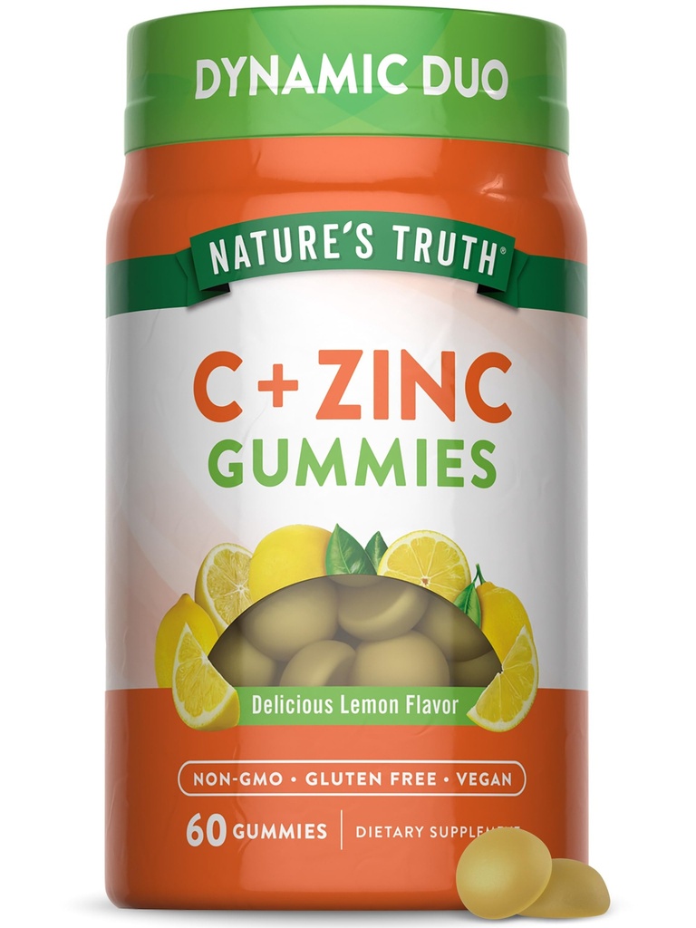 Nature 's Truth Vitamin C Gummies med zink til voksne er 124; 60 tæller 124; immunforsvar er 124; Vegan, Non GMO & Gluten Free Supplement