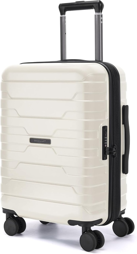 BAGSMART Carry On Bagage 22x14x9 Airline Godkendt med spinner hjul, Lightweight 20 Tommer Bagage med TSA Lock, Expandable Hard Shell Carry On Suitcases for Mænd Kvinder, Hvid