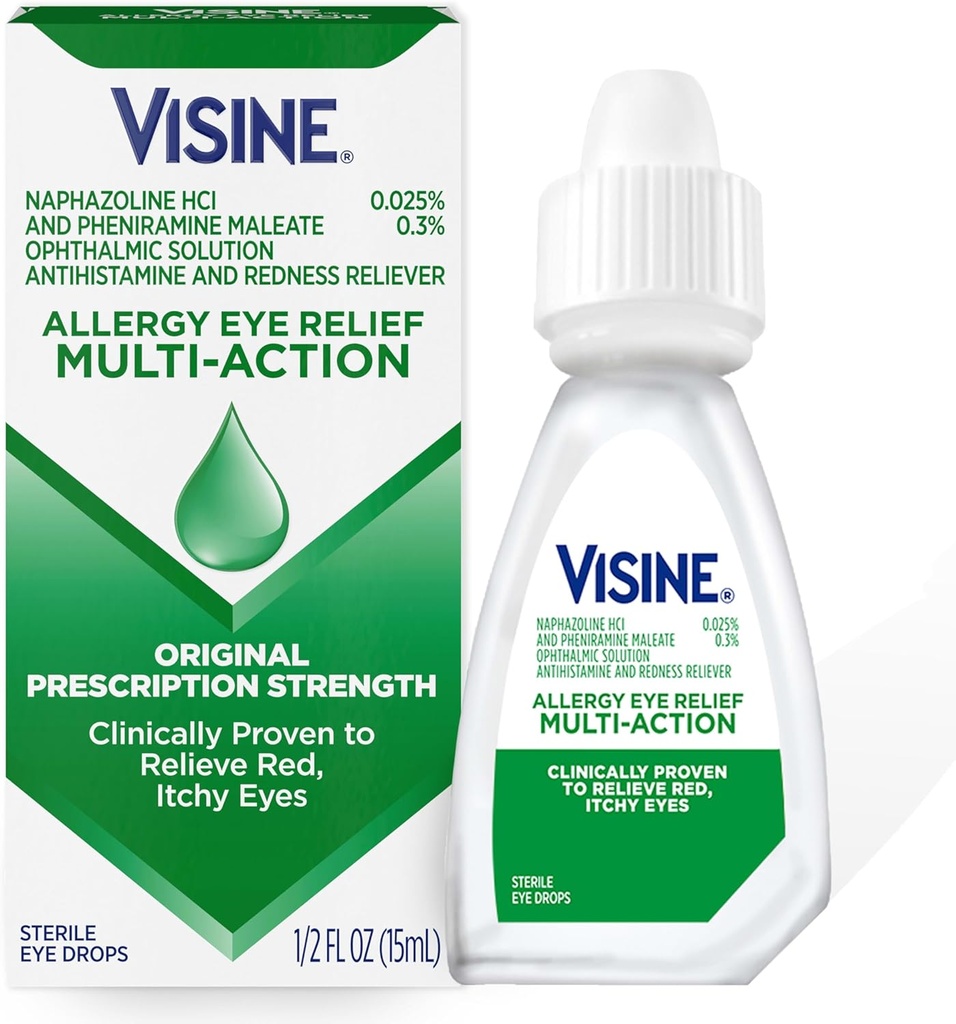 Visin Allergi Eye Relief Multi- Action Antihistamin & Rødme Reliever Eye Drops med Pheniramin Maleate & Naphazoline HCl, Allergi Eye Drop Behandling for røde, Itchy Eyes, 0,5 fl. oz