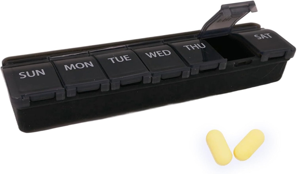 Silicone Weekly Pill Organizer, 7 Day Pill Box Medicine Box Dail Arthristis- Friendly, Large Medicine Case Compact Pill Container til Pill, Vitamin & Fish Oil (sort)
