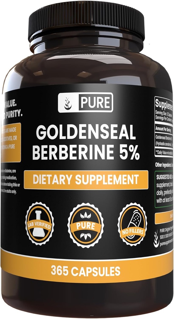 PURE ORIGINAL INGREDIENSER Goldenseal Berberine Ingen Magnesium eller ris Fyldere, Altid Ren, Lab Verified (365 Tæl)