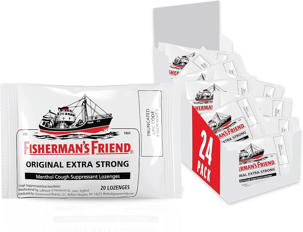 Fisherman 's Friend Hough Drops, Hough Suppressant og Sore Throat Lozenges, Original Extra Strong, 10mg Menthol, 480 Drops (24 Pakker af 20)