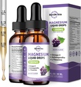 2 Pack Magnesium Liquid Drops, Calm Magnesium Glycinate Liquid Drops med Taurat & Citrate, Kalium, Omega3, L- Theanine, Ashwagandha, D3, B6, B12 for søvn, Muskel, hjerte, sukkerfri Grape Flavor