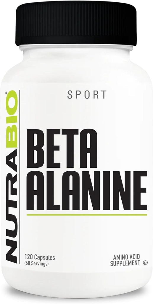 Nutrabio Beta- alanine Supplement, 800mg - Gluten- fri Pre- workout supplement til Buffer lactasyre, muskeltræthed, og ømhed, 120 kapsler