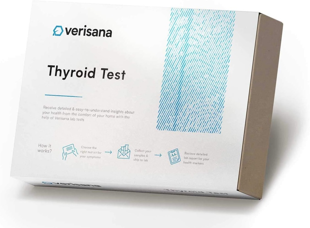 Verisana Omfattende thyreoideafest - Discreet & Nøjagtig blodanalyse for thyreoideafysfunktioner - Måler 4 vigtigste thyreoideafysfunktioner og markører