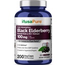 NusaPure Black Elderberry 50: 1 Extract, 100 mg svarende til 5,000mg per Veggie Kapsler, 200 Count (non-GMO, Bioperine) Sambucus Supplement