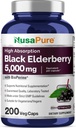 NusaPure Black Elderberry 50: 1 Extract, 100 mg svarende til 5,000mg per Veggie Kapsler, 200 Count (non-GMO, Bioperine) Sambucus Supplement