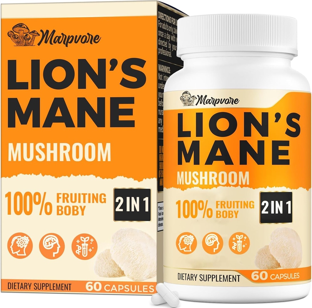 50X styrke Potency Brain Kosttilskud til hukommelse og fokus - 1400mg Lions Mane supplement Kapsler 124; Natural Nootropics Brain Supplement for Kognitiv, Klarhed, Koncentration & Energi - 60 Kapsler