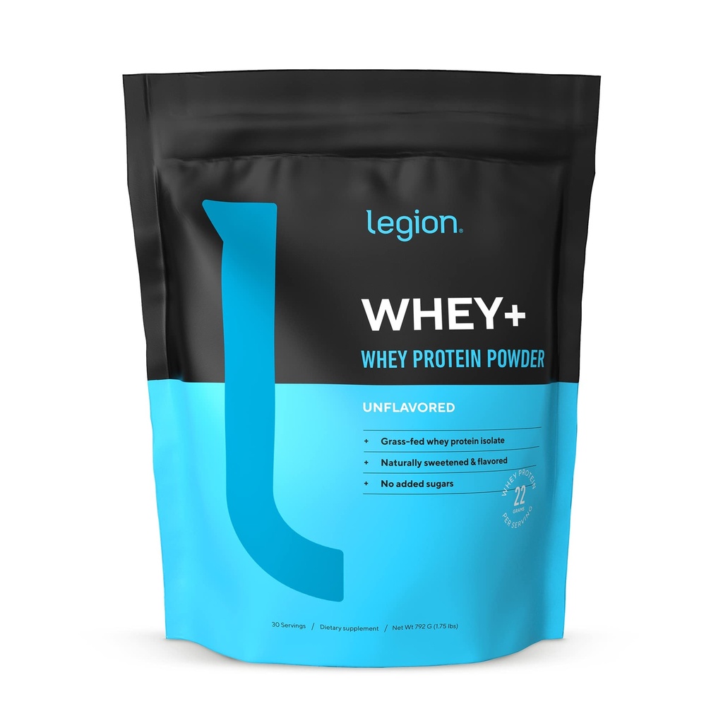 LEGION Whey + Protein Whey Isolere fra Græs Fed Køer - Whey Protein Isolate Powder Low Calorie, Non- GMO, Sukker fri, Lactose og Gluten fri, Alle naturlige Protein Powder for mænd og kvinder, 30...