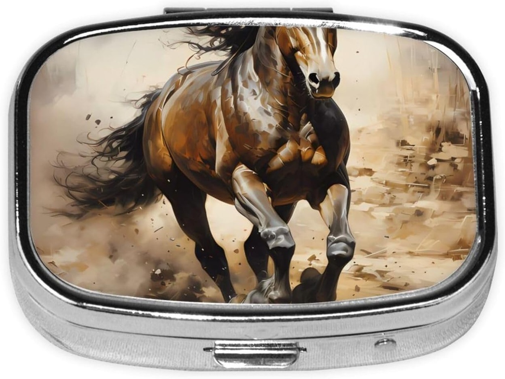 Pill Box, Lille Pill sag for purse & Pocket, Cute Medicine Organizer rejse Pillbox, Portable Pill Container Holder til at holde vitaminer, Medicin, Fish Oil og kosttilskud, Western Horse