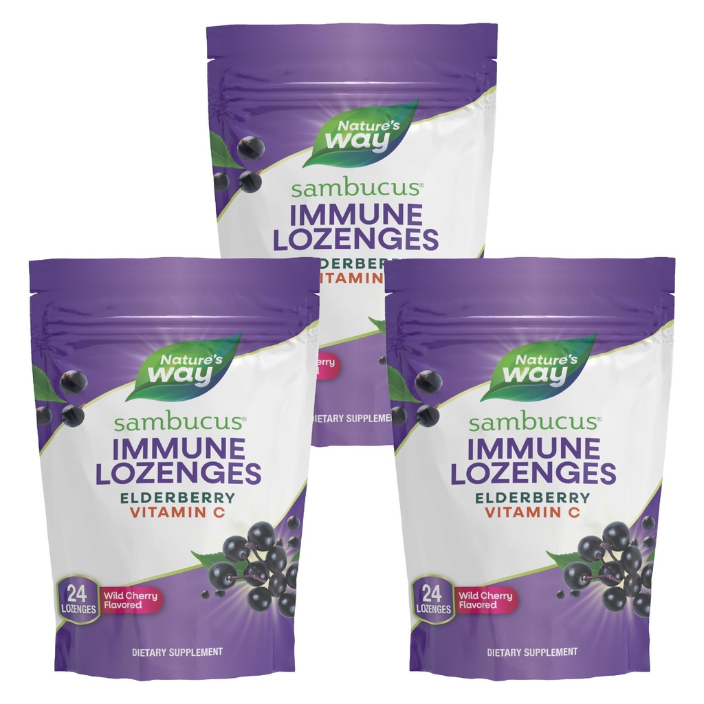 Nature 's Way Sambucus Immunlozenges, High Potency Vitamin C, Elderberry, Wild Cherry Flavored, 24 Lozenges (Packaging May Vary) - 3 Pack