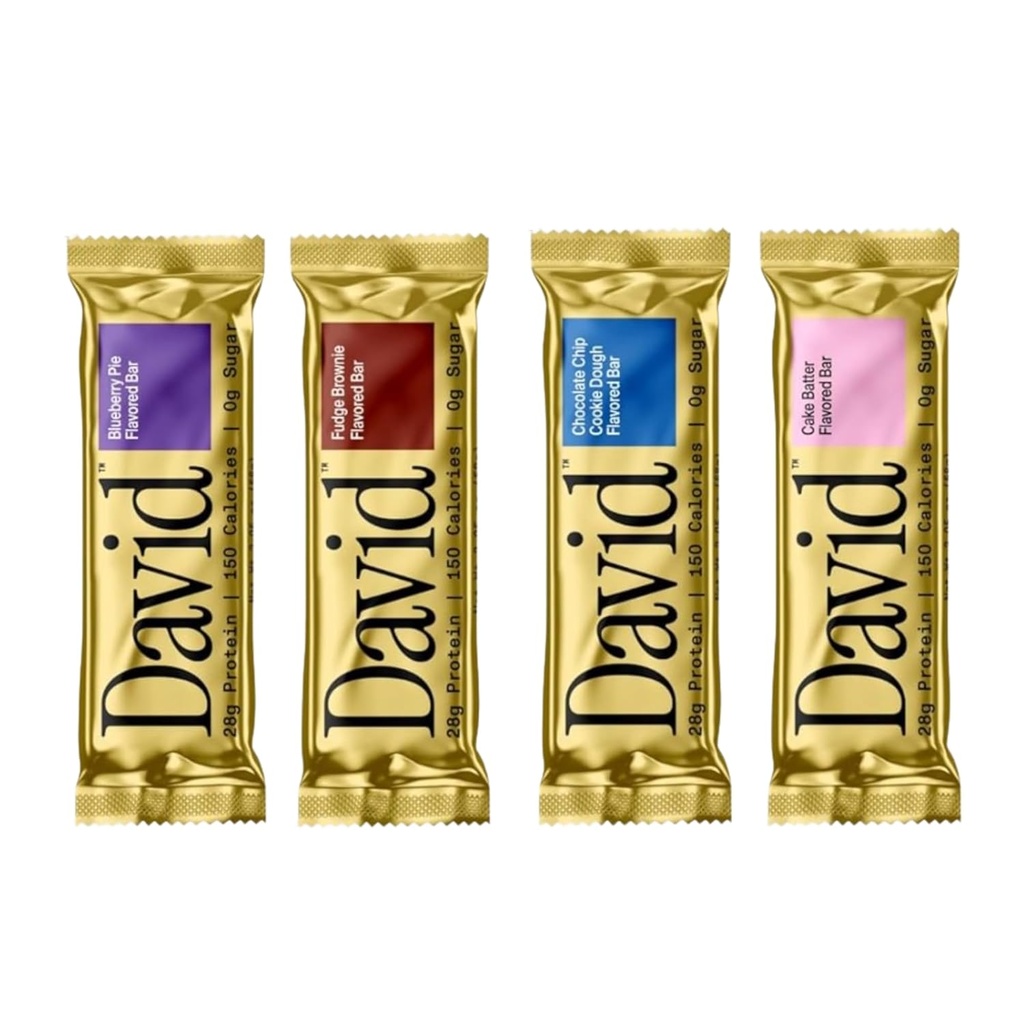 David, Protein Bar, Sample Pack, Variety Pack, Pack af 4 Protein Bars 124; 28g Protein Bars 124; 150 Kalorier hæftet 124; 0g Sukker - High Protein, Lavcarb, Gluten Free Protein Bar